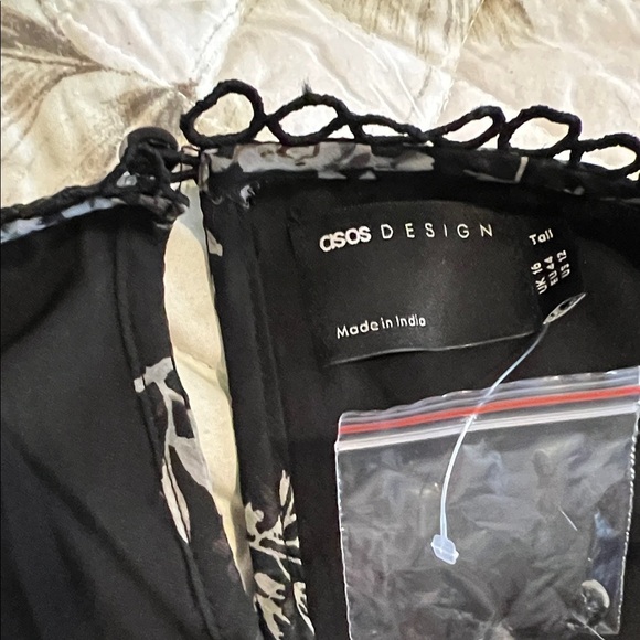 ASOS Floral Black and Gray Dress with Cutout and Ruffles- Tall - Picture 2 of 6